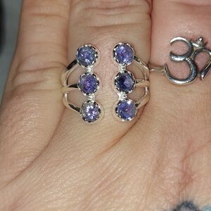 Tanzanite 6 Stone Sterling Silver Ring Size 7.5